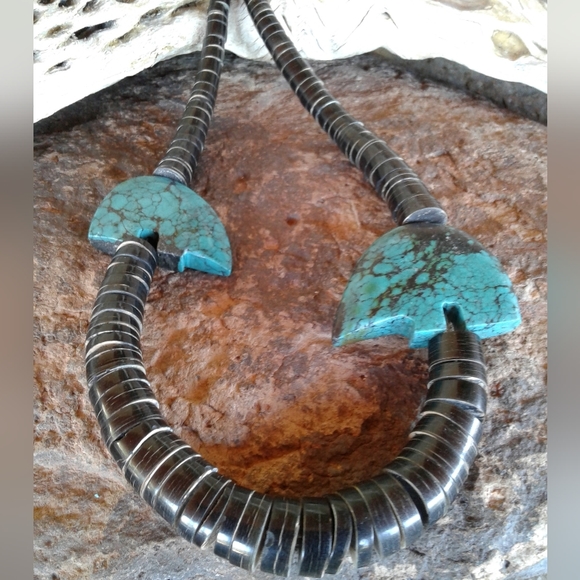 Sterling Silver graduated vintage heishe fetish Bear necklace - Picture 13 of 16